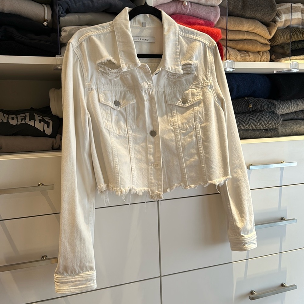 Cropped White Denim Jacket